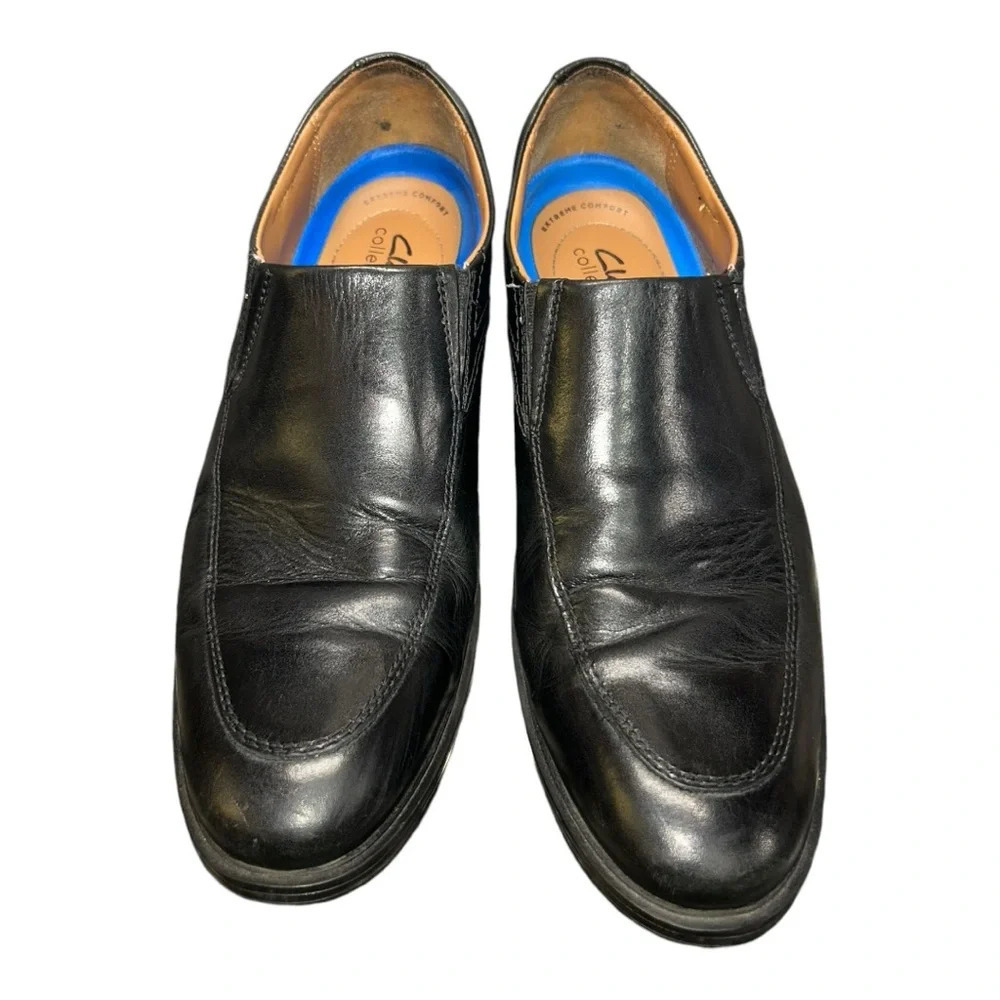 Clarks Collection Extreme Comfort Shoes Men Sz 10M Black Leather Slip On Loafers - Picture 2 of 8